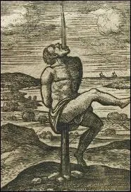 Cette méthode cruelle consistait à enfoncer un pieu dans le corps d'un homme et laisser, par conséquent, la gravité du corps exercer d'atroces souffrances. Selon les époques et les civilisations, le pieu était introduit dans le sternum ou l'anus et ressortait par le haut du corps ou de la tête. Il s'agit du :
