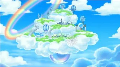 Qui est arrivé(e) sur une île céleste après avoir été propulsé(e) par le grand corsaire Kuma sur l'archipel des Sabondy ?