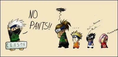 Qui est le seul à regarder Kakashi malgré le fait qu'il n'a plus de pantalon ?