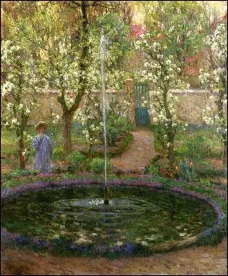 Qui a peint ces arbres en fleurs sur ce tableau intitul  Le jet d'eau  ?
