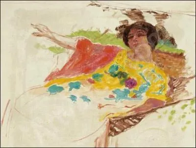 Femme au peignoir dans un hamac.