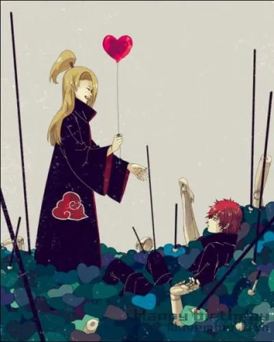 Pour quel événement Deidara offre-t-il ce ballon en coeur à Sasori ? (conseil : regarder en bas à droite de l'image)