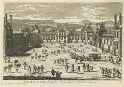 Cette vue du château de Fontainebleau date du Premier Empire.