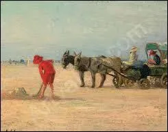 Qui a peint "Scène de plage animée avec Pierre faisant un château de sable" ?