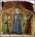 La Vierge de Piero della Francesca conservée à Monterchi, près de Sansepolcro, présente une particularité assez rare dans l'histoire de l'art. Laquelle ?