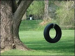 Une balançoire tournante à peu de frais, avec un pneu lancé sur un ring, va finir en bouée...