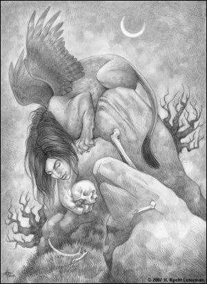 Quelle est cette créature ? Établie sur une roche, elle posait une question aux voyageurs qui passaient, s'ils n'arrivaient pas à y répondre, ils étaient tués et dévorés.