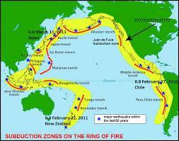 Dans quel océan se trouve l'alignement de volcans appelé "la ceinture de feu" ?