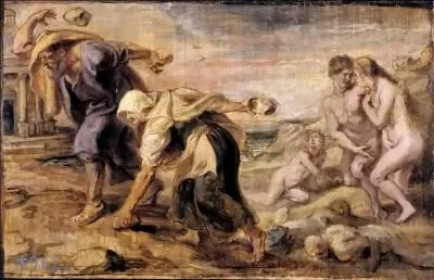 Continuons avec la Grèce. Zeus, particulièrement irrité par le roi Lycaon qui lui avait fait manger des tripes d'un jeune enfant, décida d'anéantir le genre humain en l'engloutissant sous les eaux. Seules deux personnes furent épargnées ; comment s'appellent-elles ?