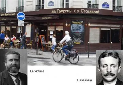 Dinant dans un café (encore existant), un « méchant » homme en a profité pour l'abattre de 2 balles à bout portant ! Suite à sa mort, ses amis politiques rejoignent la cause de la guerre alors qu'il voulait la paix et militait pour arrêter la course à la guerre ! 

Qui est l'assassin (réponse 1 ou 2) ?
Qui est la victime (réponse 3 ou 4) ?