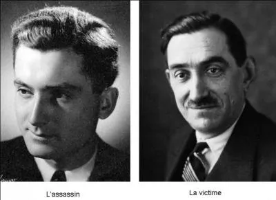 Cet assassin (compagnon de la Libération) rendit un fier service à la France libre en tuant une personne importante de la radio collaboratrice et ministre de l'Etat de Vichy. Un de ces principaux adversaires à Londres était un humoriste réputé.

Qui est l'assassin (réponse 1 ou 2) ?
Qui est la victime (réponse 3 ou 4) ?