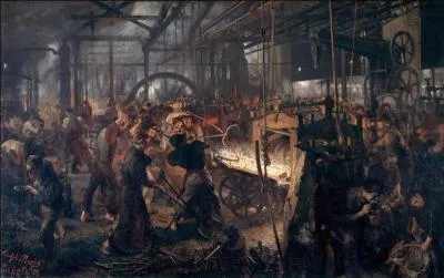 Ce tableau très réaliste intitulé "La Forge ou les cyclopes modernes", nous plonge au coeur du travail d'ouvriers de la sidérurgie au 19e siècle. Quel peintre allemand en est l'auteur ?
