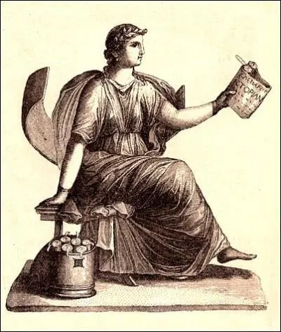 Les neuf Muses sont facilement identifiables dans l'art, notamment quand elles sont au nombre de neuf et accompagnées d'Apollon. Cependant, leurs différents attributs permettent aussi de les reconnaître dans des représentations isolées. Nomme la muse illustrée ci-contre.