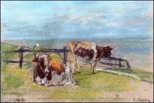 Qui a peint "Vaches sur une falaise de Villerville" ?