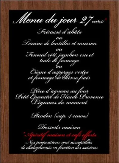 Dans ce menu comment qualifier la pièce d'agneau au four ?