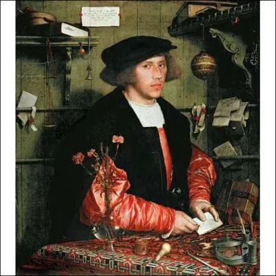 On voit sur la table du marchand allemand un tapis persan dont la bordure représente des hampes nattées. Qui est l'artiste ayant peint ce tableau ?