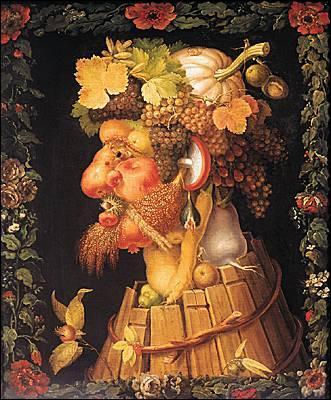 Giuseppe Arcimboldo (1527-1593), peintre maniériste italien, a réalisé une série de quatre portraits liés aux saisons. 'L'Automne' est un homme mûr et barbu. Quel fruit tient une place prépondérante dans cette œuvre ?