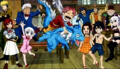 Sur cette image, ce sont tous les premiers enfants arrivs  Fairy Tail ! Mais qui est donc ce dragon bleu ?
