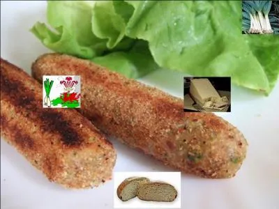 Il s'agit de saucisses végétariennes. Quel ingrédient entre dans la composition en dehors du pain rassis, des poireaux, du Caerphilly ?
Quel est le pays d'origine ?