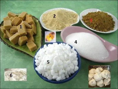 Pour faire des meringues, quel sucre faut-il mettre et quel ingrédient doit-on exclure pour obtenir la belle préparation qui est en n°6 ?