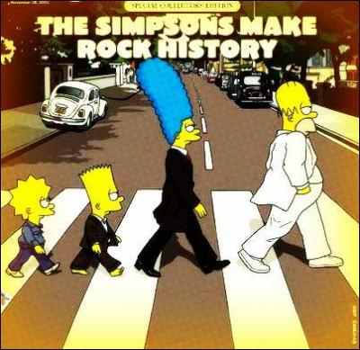 Vous entrez dans le magasin et tombez nez à nez avec les Simpson qui parodient le célèbre groupe de rock :