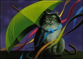 Qui a peint ce matou sous un parapluie ?