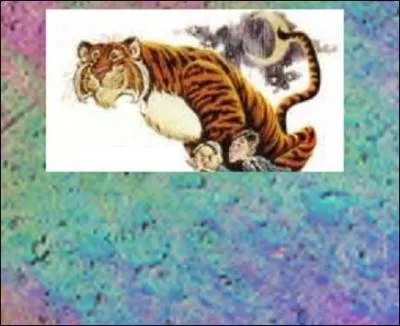 Un arc-en-ciel, des personnages qui bichonnent un tigre et nous avons la question suivante :
