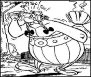 B.D au service de l'humour.
Que fait Obélix s'il se tape plusieurs fois le front de son index ?