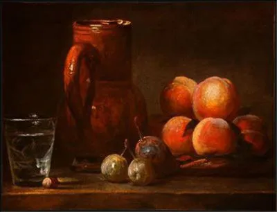 Qui a peint "Fruits, cruche et verre" ?