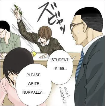 Pendant l'examen, un étudiant s'est fait remarquer parce qu'il écrivait bizarrement. Qui est-il ?