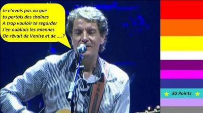 Pour 30 points, en 1980, Francis Cabrel nous chante "L'encre de tes yeux". Quelle est la bonne parole de la chanson ?