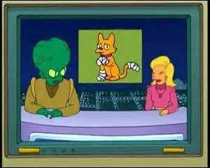 Lequel de ces personnages présente le journal télévisé de la Terre aux côtés de Linda ?