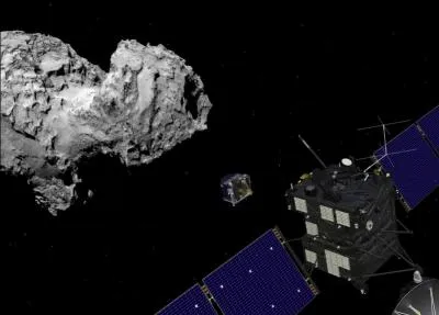En quelle année Philae et Rosetta (accrochés ensemble) ont-ils été lancés par Ariane V et où ?