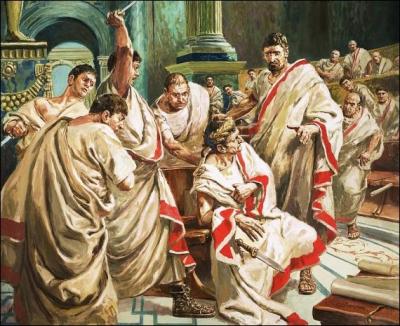 Quel homme d'État romain sera tué de 23 coups de poignard par un groupe de sénateurs ?