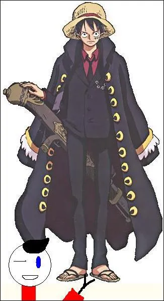 Et enfin, voici une tenue que j'ai confectionnée pour Luffy alors qu'il jouait dans un film. J'adore cette tenue, il paraît beaucoup plus grand et sérieux comme ça. Il a porté cette tenue dans le film...