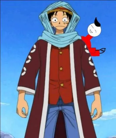 J'ai voulu essayé quelque chose de différent, et c'est comme ça que cette tenue a vu le jour ! J'ai insisté pour que Luffy enlève son chapeau pour mettre le foulard mais il n'a pas voulu...Malgré cela, je reste très fier de cette tenue, qu'il a portée alors qu'il était en voyage à...