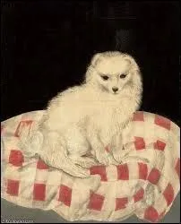 Qui a peint "Chien assis sur coussin rouge et blanc" ?