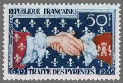 Ce timbre a été émis en 1959 pour les 300 ans du traité des Pyrénées signé entre la France et l'Espagne, la France prenant possession du comté d'Artois sauf :