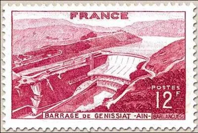 Ce timbre représente le barrage de Génissiat sur le Rhône mais quelle année vit la fin de sa construction ?