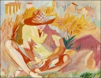Qui a peint Femme au chapeau lisant dans un paysage ?