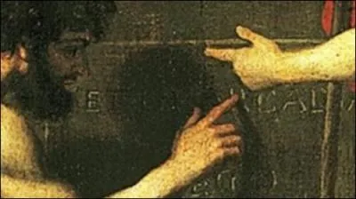 En observant bien le tableau ci-dessus et le détail de la toile ci-contre, on se demande par quel mystère ces bergers ne gardent pas de moutons. Que gardent-ils ?