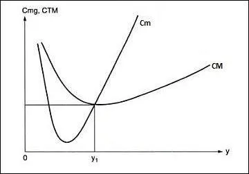 La courbe de coût marginal coupe parfois la courbe du coût moyen en son minimum.
