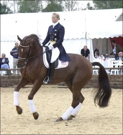 Quelle est la figure de dressage qu'effectue cette femme ?