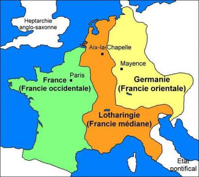 A la mort de ce dernier, le royaume est partagé entre les 3 petits-fils de Charlemagne. Au cours de quel traité de 843, le partage est-il officialisé ?