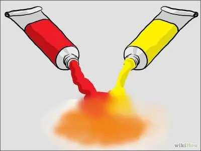 Mélangeons moitié rouge et moitié jaune. Nous obtenons cette couleur, qui est...