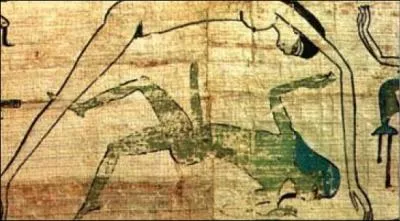 La déesse du ciel Nout, dans sa représentation, se courbe nue sur le Dieu de la Terre, lequel marque sa satisfaction par une érection. Qui est ce Dieu ?