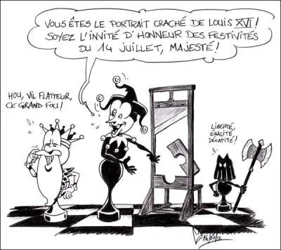 Le célèbre docteur Guillotin est penché sur son bureau, en train de dessiner un instrument qui fera tomber pas mal de têtes, sa femme ouvre la porte et lui demande...