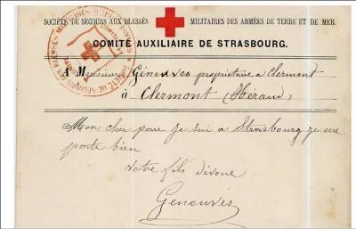 1870. La ville de Strasbourg est assiégée par les Prussiens. Sous quelle condition la société de secours aux blessés militaires (future Croix-Rouge) est-elle autorisée à laisser communiquer les blessés et les assiégés avec leur famille ?