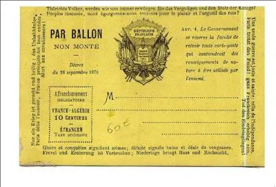 Les premiers ballons du courrier aérien gonflés à l'hydrogène furent réalisés et lancés de l'hôpital militaire du Fort Moselle le 5 septembre 1870. Comment était surnommé ce courrier écrit sur papier pelure ?