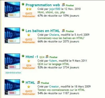Et quelle catégorie ne compte que 61 quiz ?